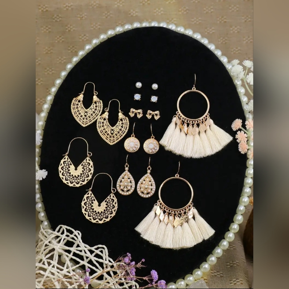NWT Handmade 8 peice faux pearl and tassle earrings/ rhinestones stud earrings